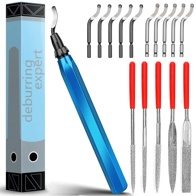 [Australia - AusPower] - Heeieuk Metal Handle Hand Deburring Tools with 11 Piece Replacement and 5 Diamond File Set for Cutting & Polishing 3D Printer, Plastic, Aluminium and Stainless Steel deburring tools diamond set 