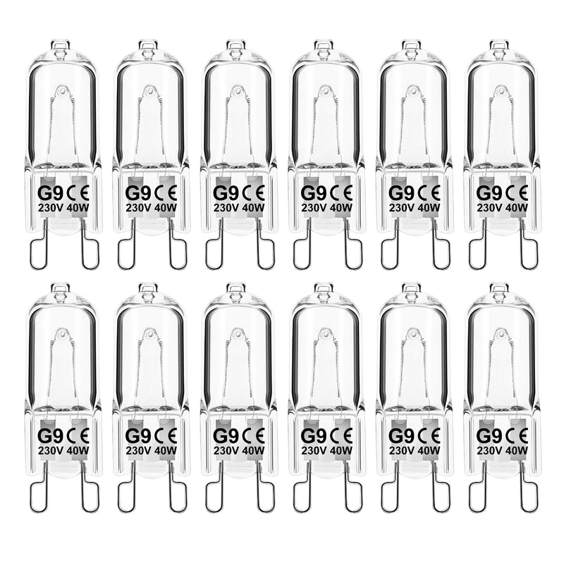 [Australia - AusPower] - Jaenmsa G9 Halogen Bulbs, Pack of 12, G9 40 W, 230 V, Dimmable Halogen Bulbs, Non-Flicker Capsule Bulbs, Warm White Lamps 2700 K for Oven Lamp, Ceiling Lights, Candlesticks 40W-12 Piece 