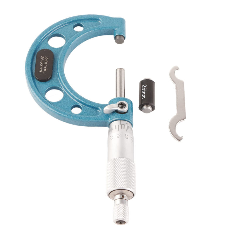 [Australia - AusPower] - Outside Micrometer, Outside Micrometer, Micrometer Screw with Wrench and Plastic Box, Stainless Steel, 001 mm, Precision Vernier Scale, Outside Micrometer (25-50 mm) 