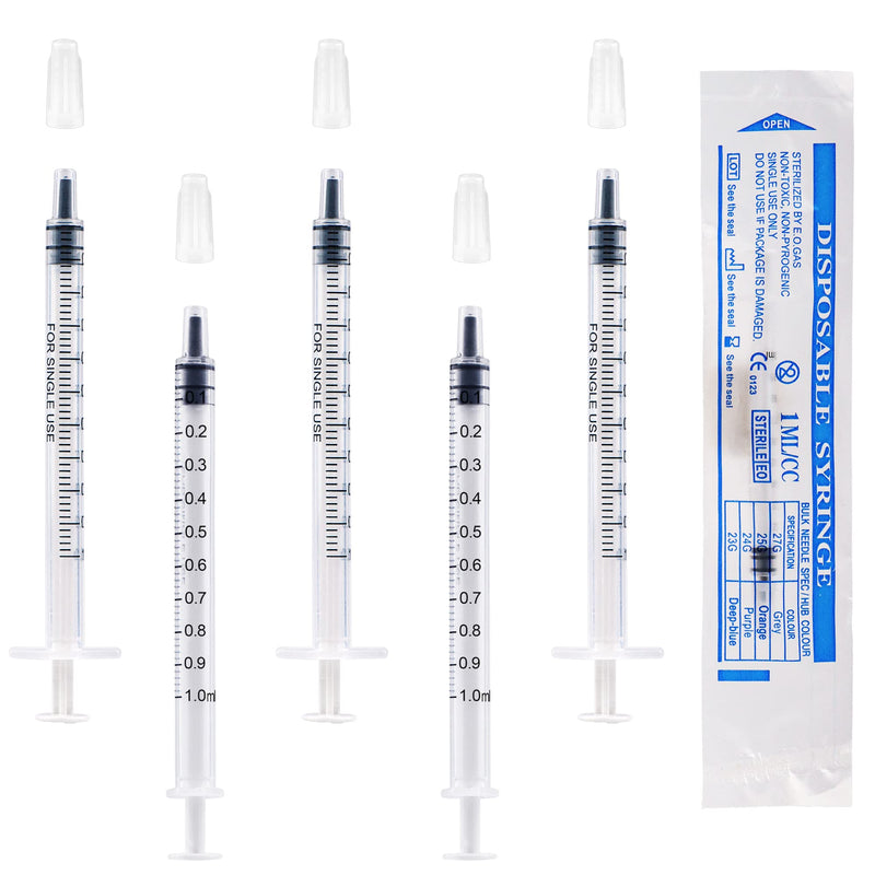 [Australia - AusPower] - 50 Pieces 1ml Plastic Syringes with Caps without Needle Colostrum Syringe for Refilling and Measuring Liquids, Scientific Labs, Plant Watering, Pet Feeding Pack of 50 