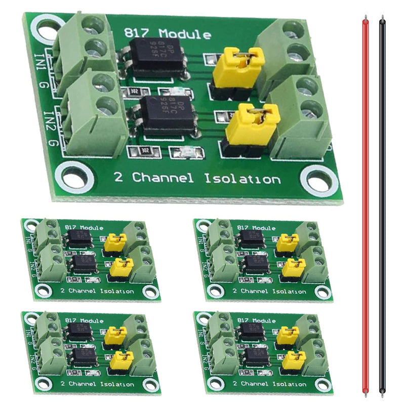 5pcs PC817 2 Channel Optocoupler Isolation Module 3.6-30V Voltage Converter Driver Photoelectric Insulated Board for Control Relay with 24AWG Wire 2 channels