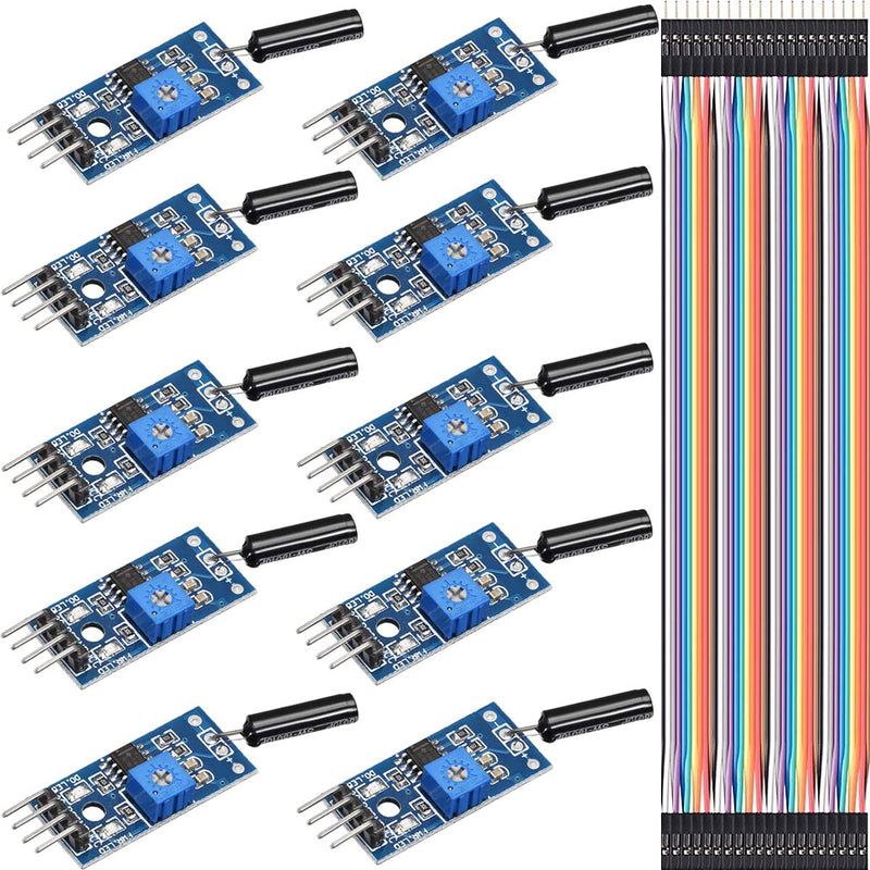 10pcs High Sensitive Vibration Switch Sensor Module SW-18010P Alarm Sensor Module Vibration Module with DuPont Cable for Arduino