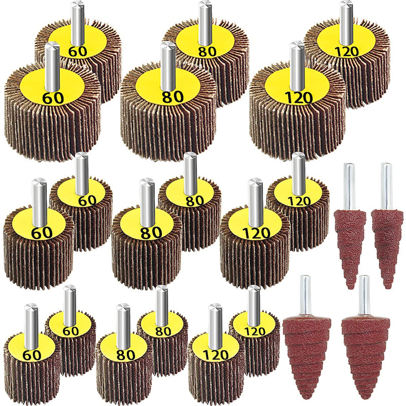 [Australia - AusPower] - FEIHU Pack of 22 Lamellar Sanders, Sanding Heads, Flap Sander Set, Polishing Disc, 3 Different Sizes, Diameter 25, 30, 40 mm (Grit 60, 80, 120) for Grinding Attachment Cordless Screwdriver Wood, Metal Pack of 22 grit 60, 80, 120 