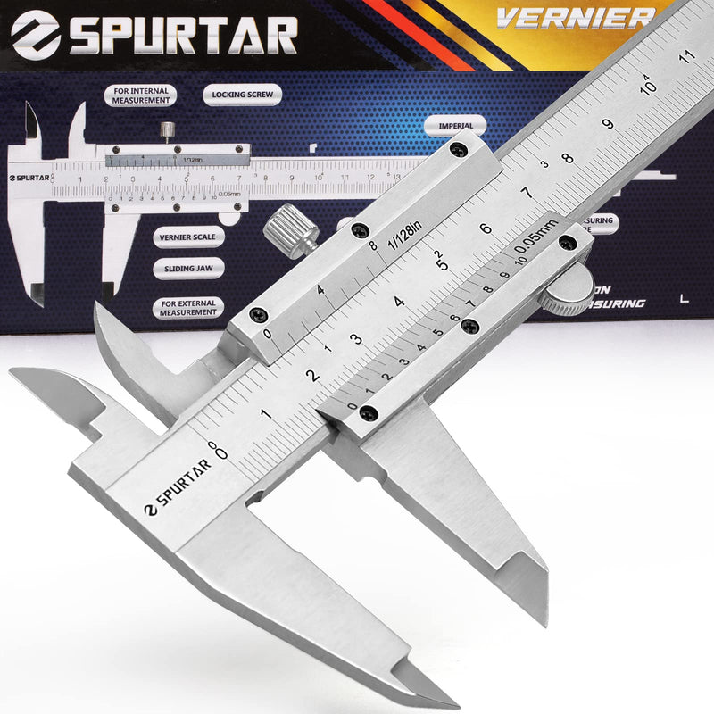 [Australia - AusPower] - Spurtar Vernier Calliper 150 mm Analogue 1/20 Vernier Reading: 0.05 mm Precision Stainless Steel Vernier Caliper Analogue with Locking Screw, Thread Table incl. Case 