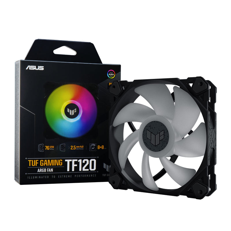 [Australia - AusPower] - TUF Gaming TF120 ARGB Case Fan - Single Pack (1 Piece, Aura Sync, Quiet Addressable ARGB Fan, PWM Control) black TUF 
