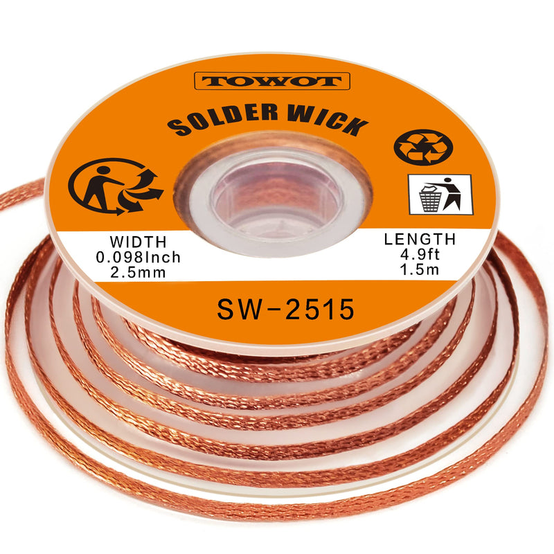TOWOT Desoldering Wire, Desoldering Wick for Removing Solder and Disassembling Electrical Components, No-Clean Desoldering Braid (2.5 mm 1.5 m)