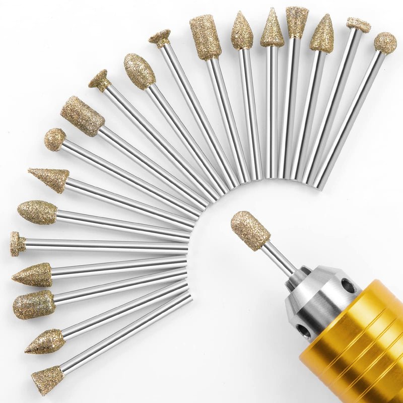 [Australia - AusPower] - Diamond Grinding Point Set, 20 Pieces Rotary Cutter Drill Milling Tool Set with 1/8 Inch Shank for Stone, Ceramic, Glass, Carving, Grinding, Polishing, Engraving 