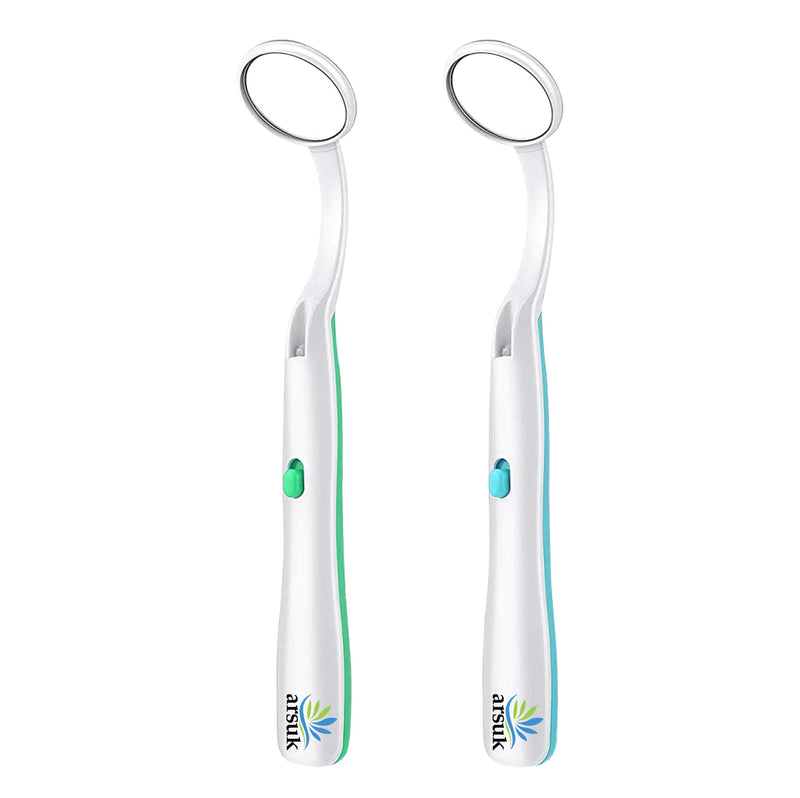 ARSUK 2 x 5.90 inch Blue and Green Dental Inspection Dental LED Mirror with Light Dental Mirror with Light Dental and Oral Care