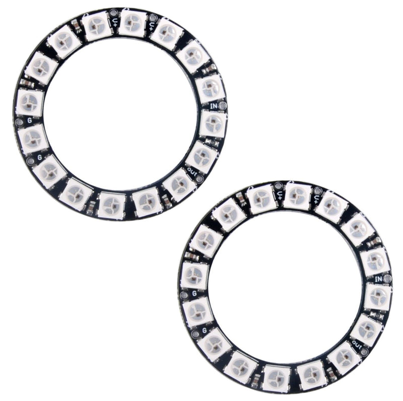 WS2812 RGB LED Ring 16 x 5050 Integrated Driver for Arduino Pack of 2 | 16 Individually Addressable RGB LEDs WS2812B Integrated Driver Ideal for Arduino, Raspberry Pi, ESP32, Pack of 2