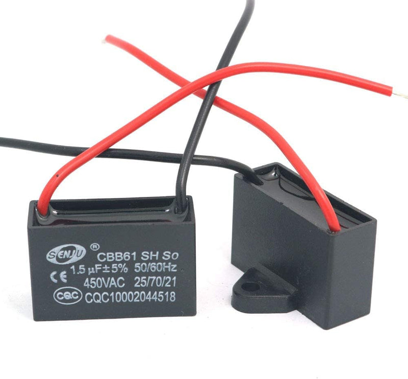 [Australia - AusPower] - Fasizi 2pcs CBB61 1.5uF 450V AC 50/60Hz Air Conditioning Fan Motor Running Capacitor 