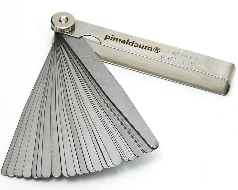 [Australia - AusPower] - PIMALDAUM® Feeler gauge according to DIN 2275, manganese steel for easy and precise measurement and testing of gap widths, thicknesses and distances / gaps (metal, 32 blades) metal 32 Klingen/Blades 