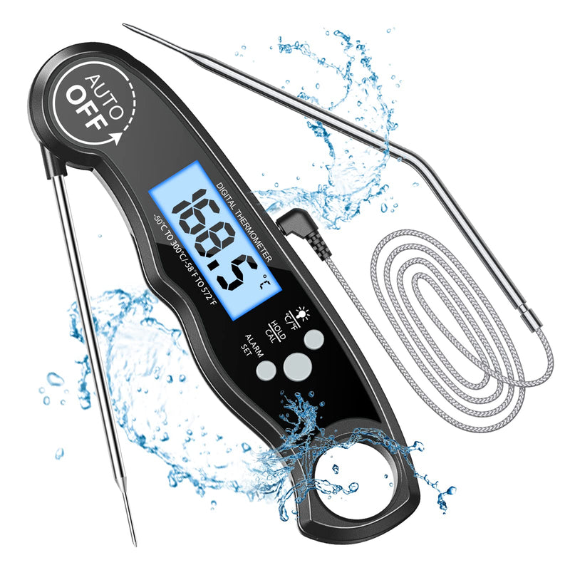 [Australia - AusPower] - CIRYCASE Digital Meat Thermometer, Instant Read Roasting Thermometer, Grill Thermometer, External Probe with 2 Long Probes & Magnet, Alarm Function, Thermometer Pointer Thermometer for Kitchen, BBQ 