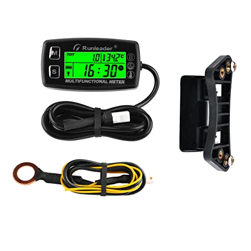 Runleader RL-HM035A-M5 Speedometer Urenteller Motor Temperature Display | With mounting bracket, alarm RPM & Temp, backlit display, for lawn tractors, compressors, generators, snowmobiles