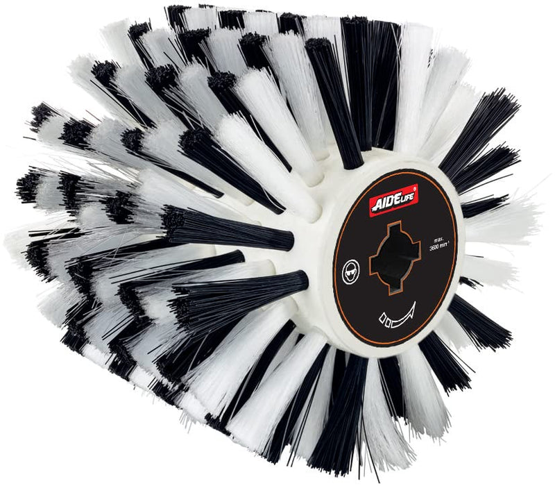 [Australia - AusPower] - Aidelife Plastic Fibre Brush Drum for Flat and Irregular Wood, Stone, Metal Surfaces, Tiles, Joints and Rusty Lawns, Diameter 120 x 100, Wire Drawing Wheel 