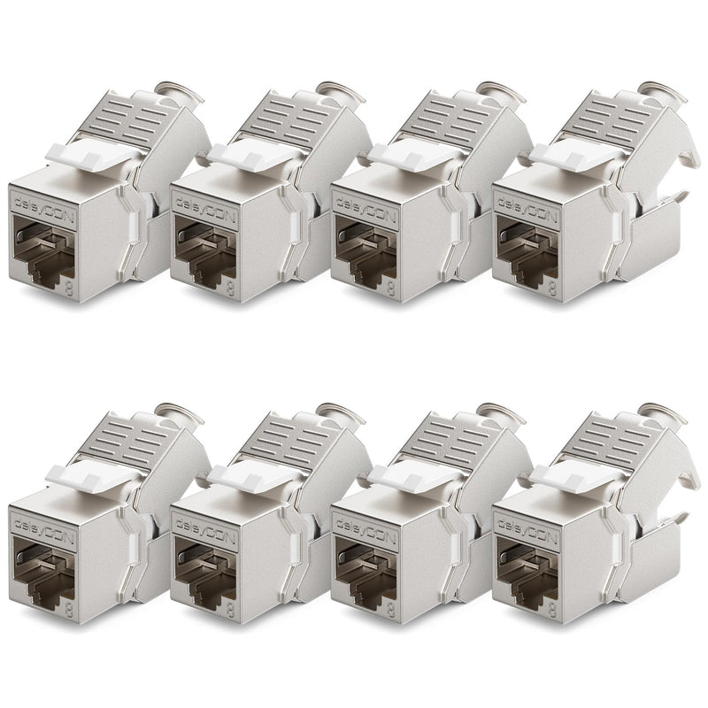 deleyCON CAT 8 Keystone Jack Module RJ45 STP Connector Pack of 8 | Patch cable network cable, ideal for CAT8 CAT7 CAT7a, STP shielding, RJ45 socket, patch panel, keystone holder, extension 8 pieces