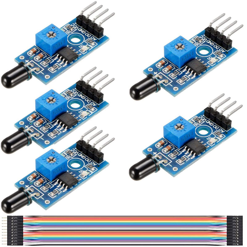 [Australia - AusPower] - Youmile 5pcs 3.3V-5V IR Infrared Flame Sensor Module 4 Pin Infrared Detection Module Detection Distance 80cm with DuPont Cable for Arduino 4 Wire 