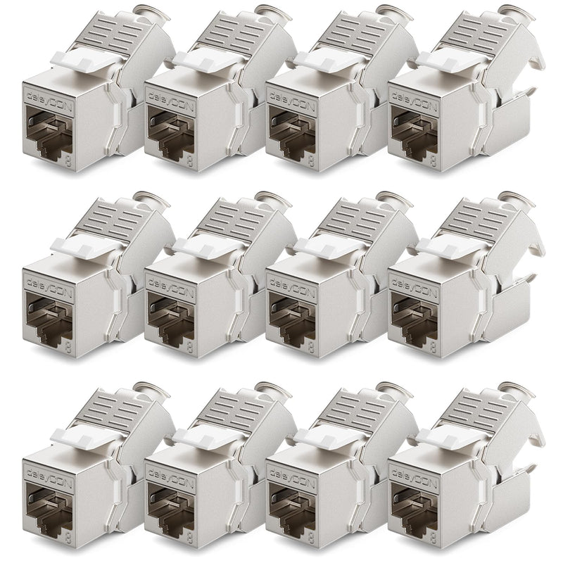deleyCON CAT 8 Keystone Jack Module RJ45 STP Connector Pack of 12 | Patch cable network cable, ideal for CAT8 CAT7 CAT7a, STP shielding, RJ45 socket, patch panel, keystone holder, extension 12 pieces