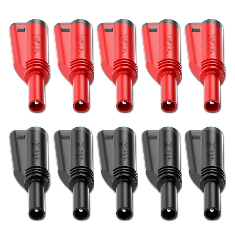 [Australia - AusPower] - Cleqee Pack of 10 4 mm Stackable Coated Banana Plugs Safety Fully Insulated Solderless Screw Mounting DIY Connector Red Black Red & Black 