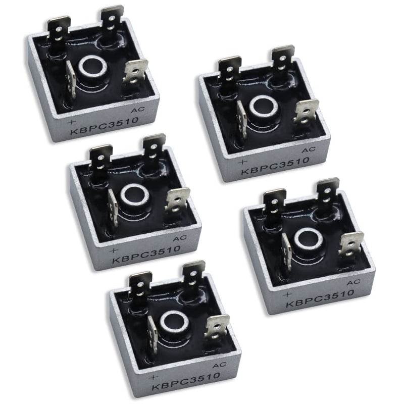 [Australia - AusPower] - KUBOWAI 5 Piece KBPC3510 Bridge Rectifier Diode Set, 35A 1000V Single Phase Full Wave Metal Housing 4 Pin Through Hole 