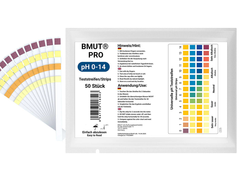 [Australia - AusPower] - 50 x pH Test Strips 0-14 Universal Indicator Paper for Water, Pool, Laboratory, Aquarium, School & Pond, Exact pH Value Quick Test with Colour Coding 