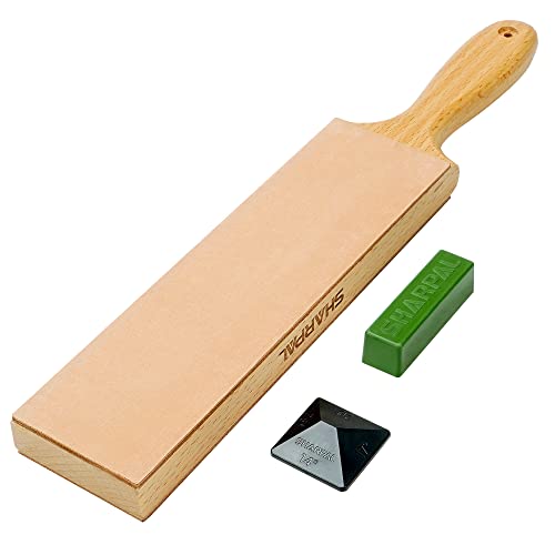 SHARPAL 205H Double-Sided Leather Strop (330 x 60 mm) Kit with 53g Polishing Paste & Angle Guide, Honing Knives | Genuine Cowhide Leather Painting Pad with 57g Polishing Compound and Angle Guide, Knife Strop for Honing Knives, Tools
