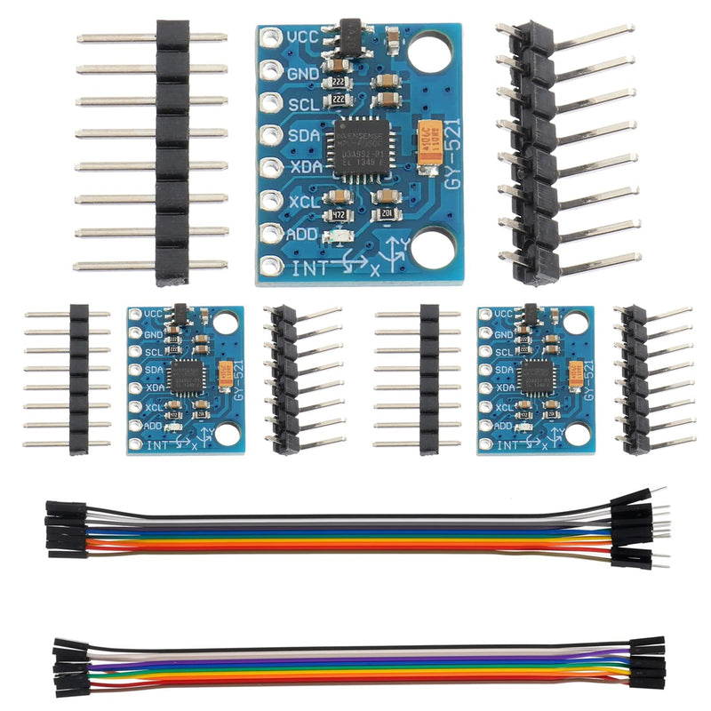 MPU-6050 GY-521 MPU6050 3 Axis Acceleration Sensor Module 6 DOF Gyroscope Sensor Module 16 Bit AD Converter Data Output IIC I2C for Arduino (Pack of 3)