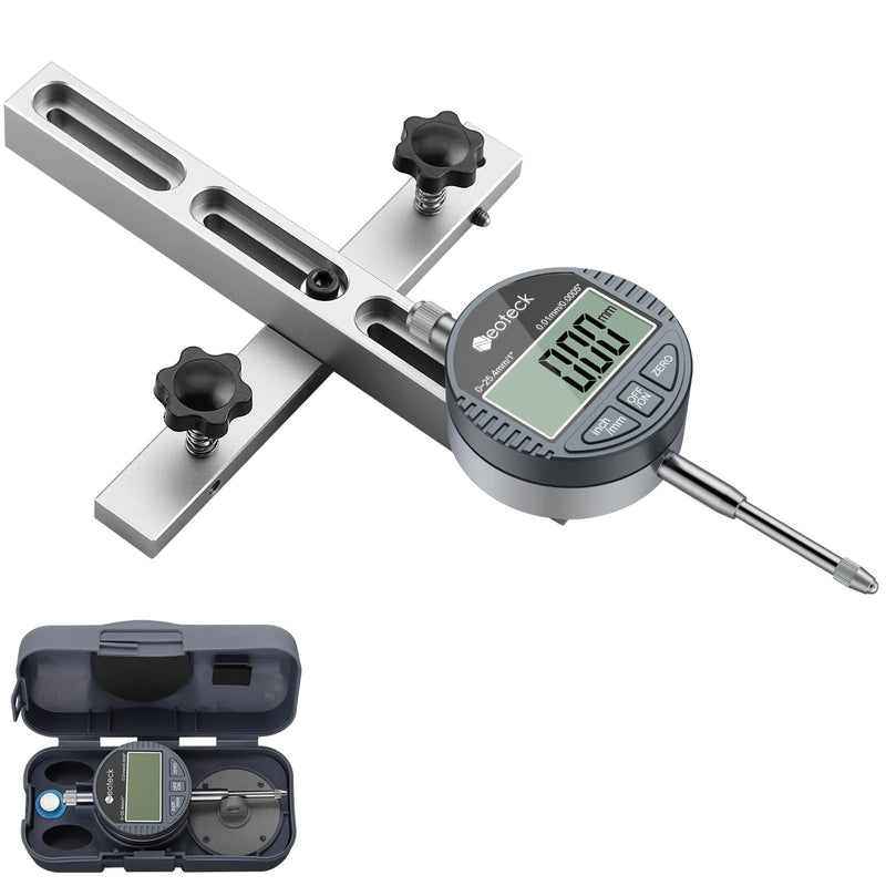 [Australia - AusPower] - Neoteck Digital Dial Gauge 25.4 mm Table Saw Gauge with 0.75 Inch Width Anodised Aluminium Rod for Aligning and Calibrating Workshop Machines Table Saws Band Saws and Drill Presses Silver 0-25.4 mm (0-1 inch) 