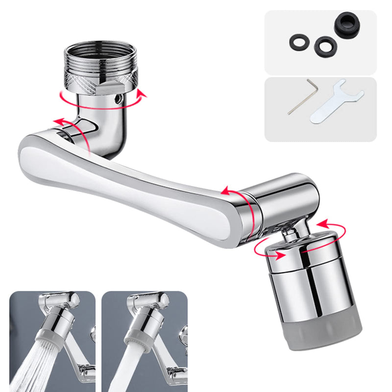 [Australia - AusPower] - 1080 Degree Rotating Multifunctional Extension Tap, Yrakozin Tap Attachment with 2-Way Adjustable Aerator for Kitchen Bathroom, 1440° Tap Extension with Aerators - Silver Messing + Silikon 