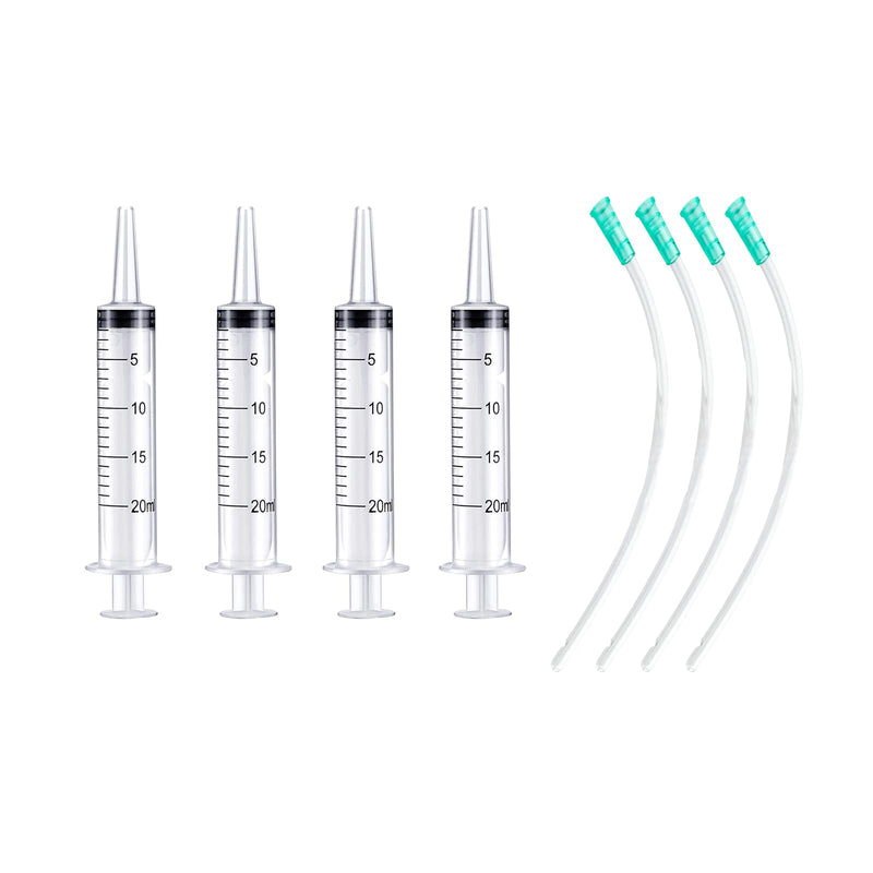 Cuyacili 4 Pieces 20 ml Large Plastic Syringe without Needle Syringe | Transparent Plastic Tubes with Hose PVC Scale Dosing Syringe for Scientific Labs Measuring Fluids Animal Feeding 20ml