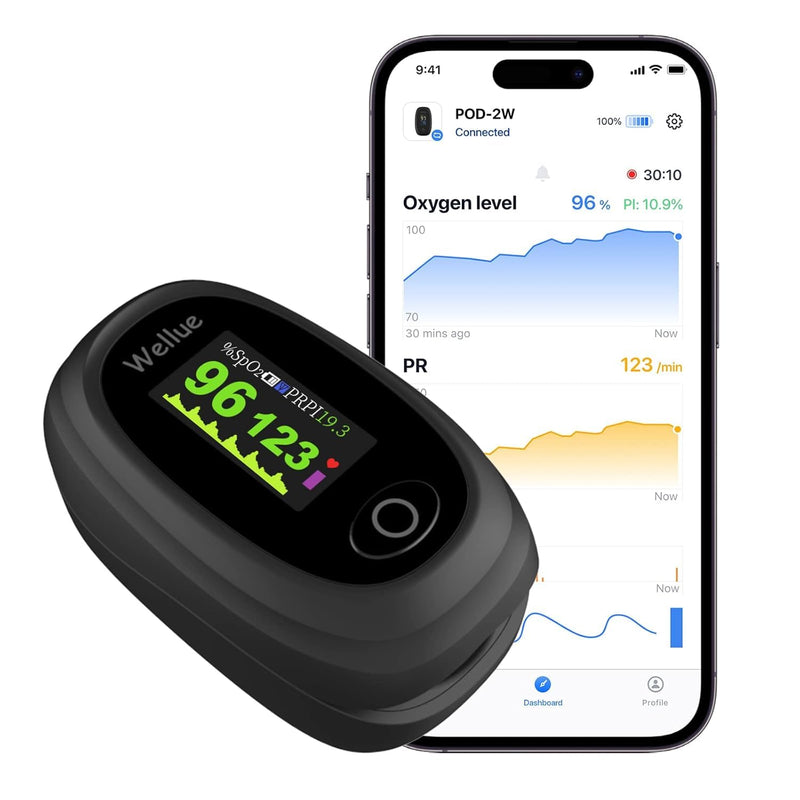 [Australia - AusPower] - Pulse Oximeter with Bluetooth, Oximeter Finger Oxygen with App, Oximeter Finger with Alarm, Quick Measurement and OLED Display, Black 