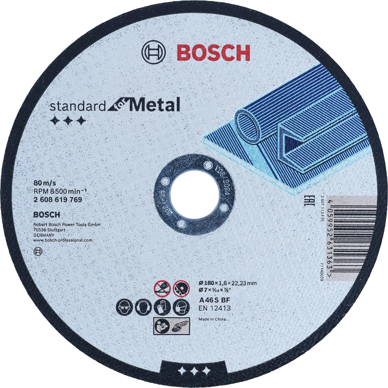 [Australia - AusPower] - Bosch Professional 1x Standard for Metal Straight Cutting Trennscheibe (für Bleche, Stahl, Ø 180 x 1,6 x 22,23 mm, Zubehör Winkelschleifer) Ø 180 mm 