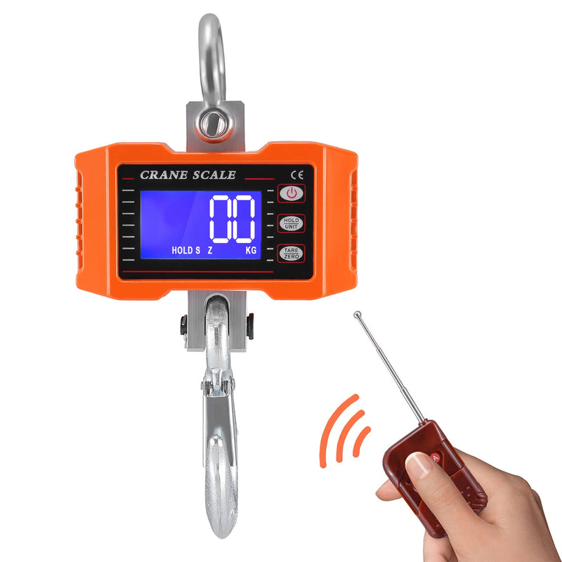 [Australia - AusPower] - Hanging Scales with Remote Control 1000 kg 2200 lbs, Digital Hanging Scales Electronic Crane Scales with Accurate Reload Spring Sensor & LCD Display, Mini Portable Scales with Hooks for Farm, Factory, 