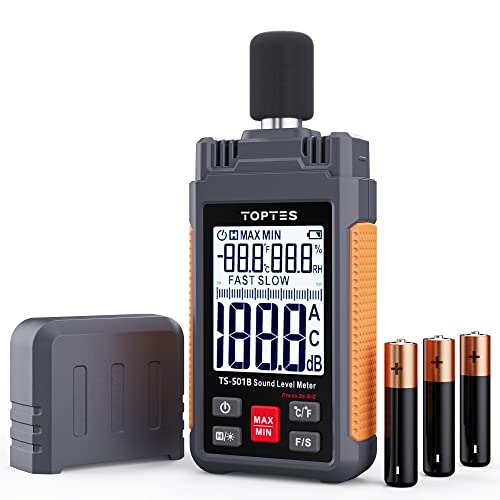 Dezibel Meter, TopTes TS-501B Sound Level Meter with 2.24" LCD Backlit A/C Weighted Range 30-130dB MAX/MIN Data Storage - Orange