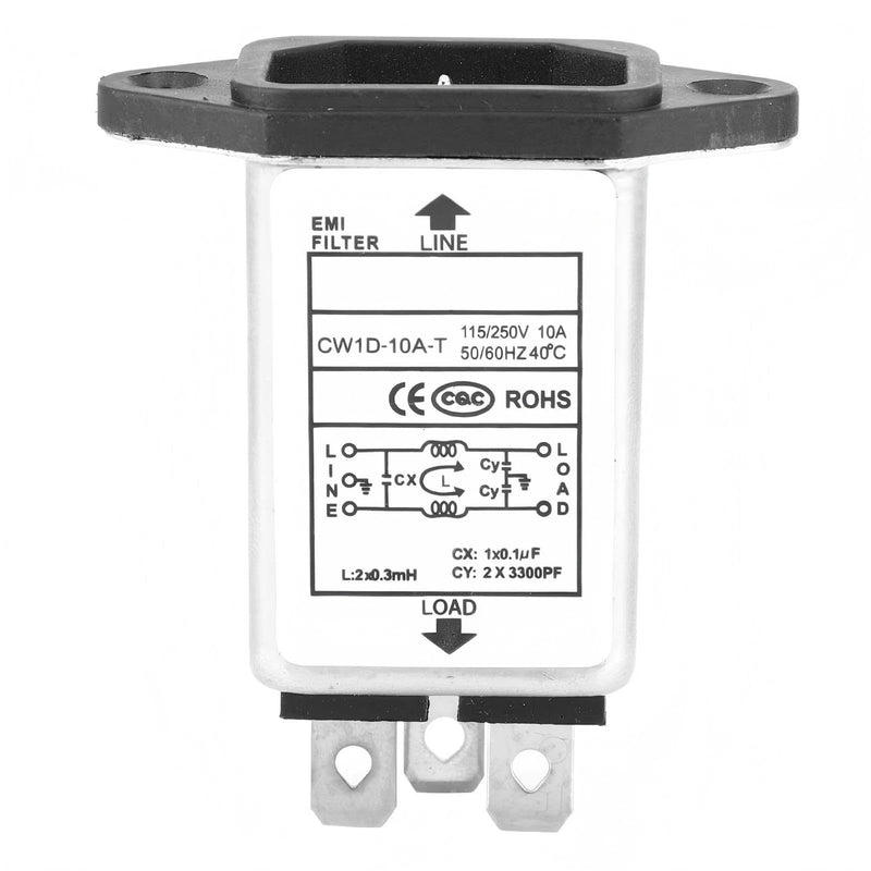 EMI Performance Filter, AC 115V-250V Mains Filter Single Phase Filter | High Quality Filter IEC-320 C14 Plug Socket Electronic Components 10A CW1D-10A-T 50/60Hz Electromagnetic Interference Filter