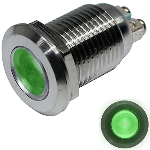Lumonic LED Indicator Light 12 mm Green Stainless Steel I Signal Light with Screw Connection - IP67 I Signal Lamp for Car with 6 V, 12 V & 24 V LED Voltage 12mm 2-Green