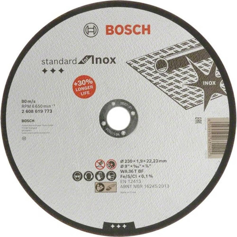 [Australia - AusPower] - Bosch Professional 1x Standard for Inox Trennscheibe (für Edelstahl, Ø 230 x 1,9 x 22,23 mm, Gerade, Zubehör Winkelschleifer) Diameter 230 x 1.9 x 22.23 mm straight M14 