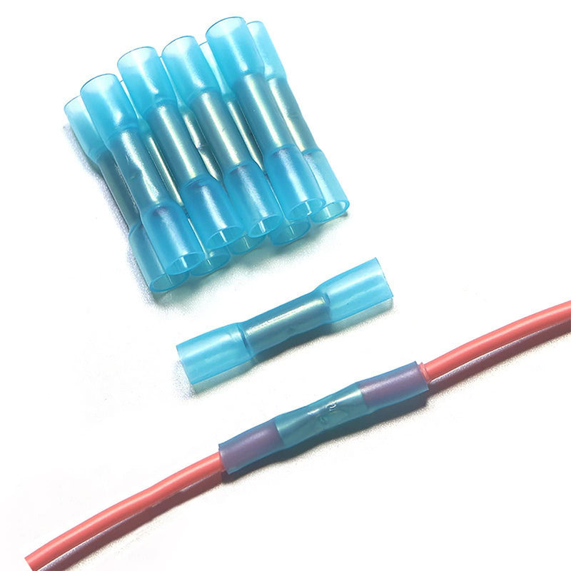 Pack of 20 22-16 AWG Waterproof Cable Connectors BHT1.25, Cable Connector | Butt connector with heat shrink tube, insulated waterproof crimp connector, shrink connector, crimp connector, blue
