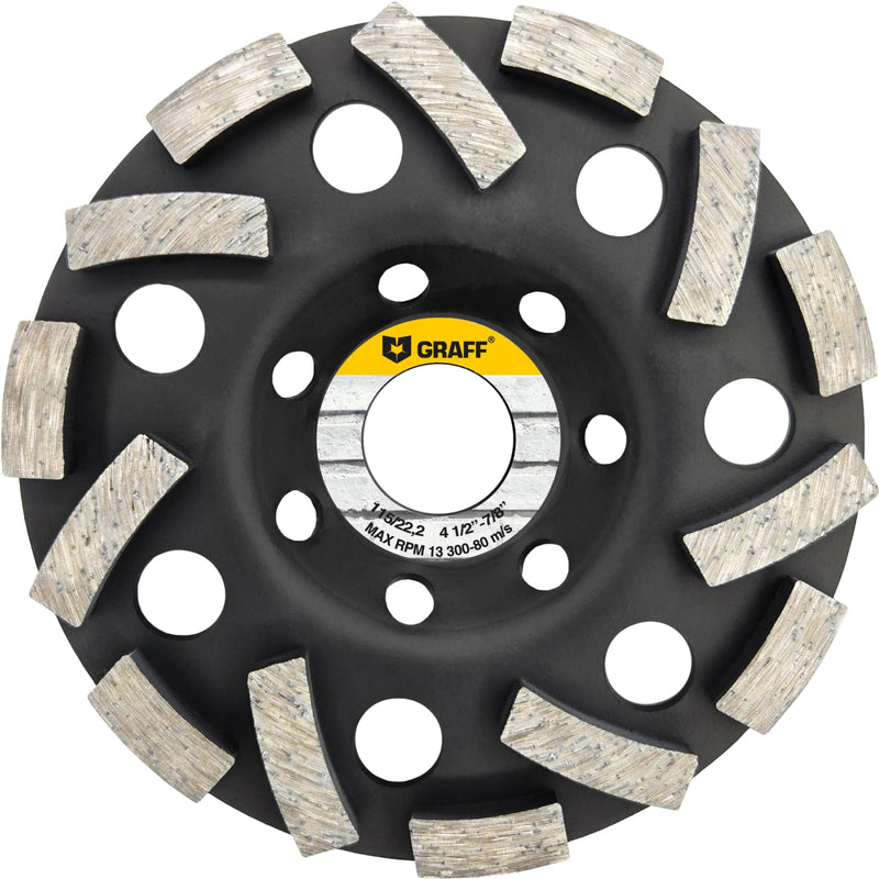 [Australia - AusPower] - GRAFF Diamond Grinding Disc 115 mm for Angle Grinders - Diamond Cup Wheel for Stone, Concrete, Tile Adhesive, Granite, Masonry - Extra Speed Sanding Disc Diameter 115 mm - extra speed grinding wheel 