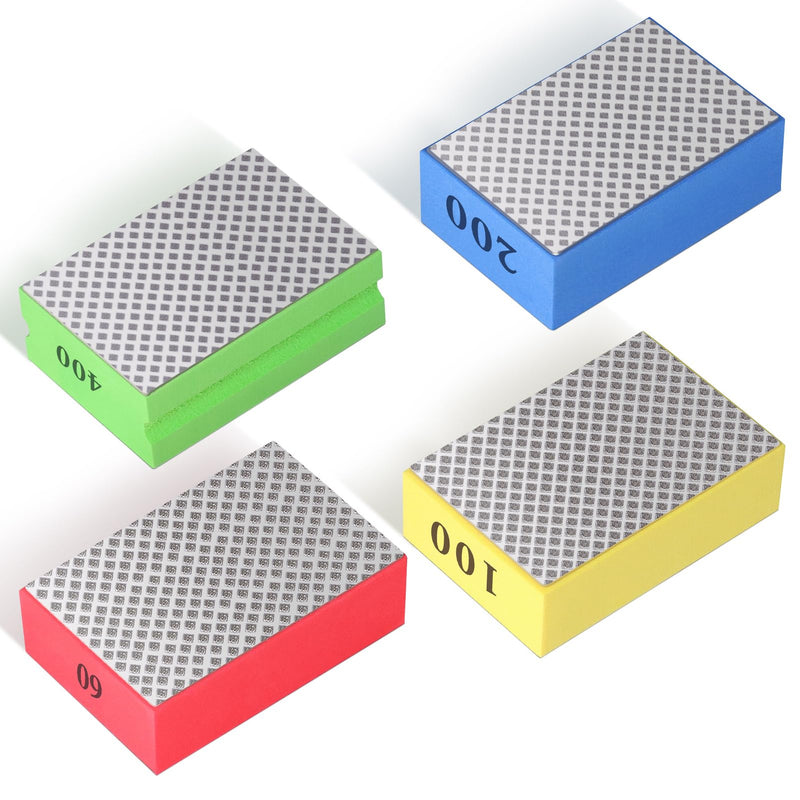 [Australia - AusPower] - Pack of 4 Glass Grinders, Diamond Hand Sanding Pad, Tile Sanding Blocks, Polishing Pads, Diamond Sanding Pad for Stone Ceramic Tiles, Glass Grinding, Trimming, 60#, 100#, 200#, 400# 