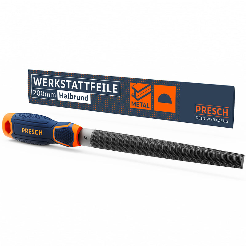 [Australia - AusPower] - Presch Workshop File Half Round 200 mm – High Quality Half-Round File with Cross Puller H2 for Filing Rounds and Straight Lines in Metal, Wood or Plastic – High-Quality Metal File Workshop file semi-circular 