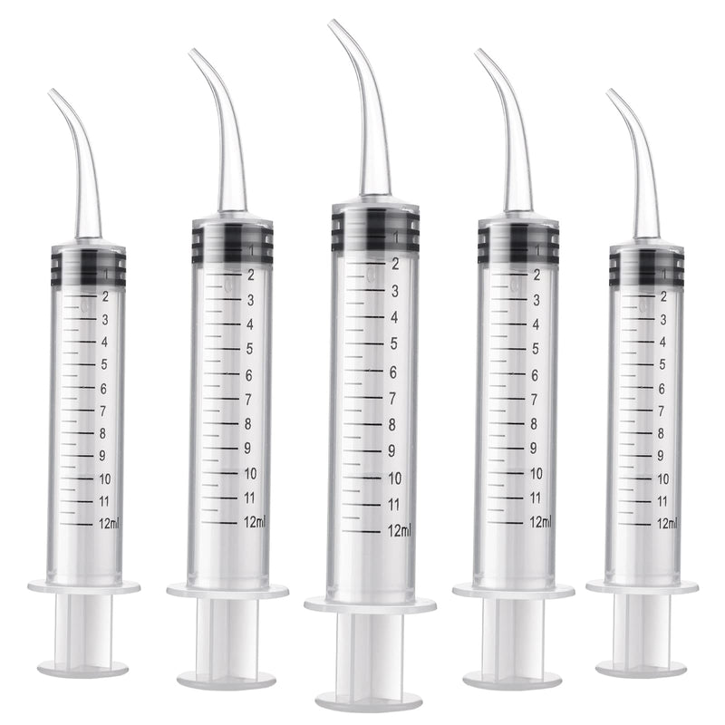WLLHYF 5 Pack Dental Syringes 12ml Dental Irrigation Syringe | With curved tip and measure scale, wisdom teeth syringe, irrigation syringes, for oral dental care cleaning