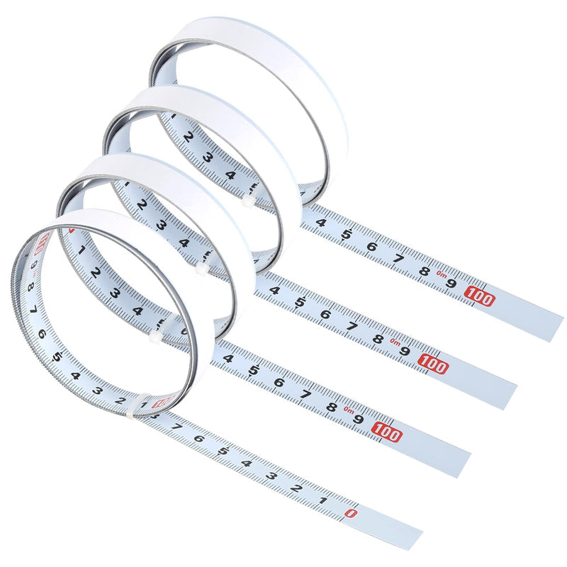 Pack of 4 Self-Adhesive Tape Measure 1 m Metric 3 Specifications for Sticking, 2 x Left to Right, 1 x Right to Left, 1 x Middle to Left to Right 4 rolls - 3 specifications - 1m