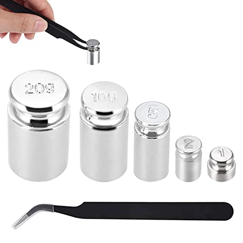 Gram Weight, Calibration Gram Weight Set, 5 Pieces Calibration Gram, (1g, 2g, 5g, 10g, 20g) Precise Adjustment Weight, Calibration Weights Accurate, Calibration Weights with 1 Tweezers