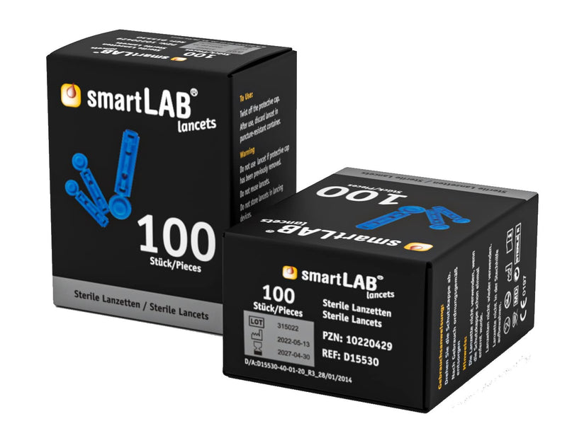 smartLAB Lancet Box with 200 Lancets in Two Boxes | Compatible with Medisana Lancing Aid SD | Blood Sugar Lancets 28G Strile
