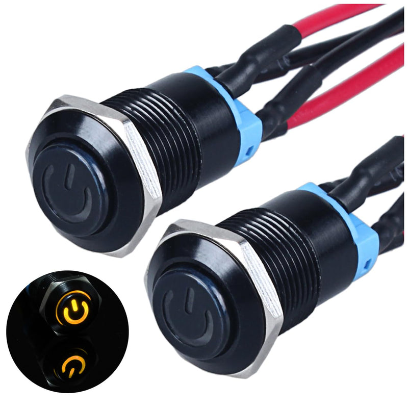 [Australia - AusPower] - JIQI 2 x 12 mm Locking Pressure Switch 12 V to 24 V 2 A Waterproof Self-Holding Black Push Button Switch Made of Metal LED Illuminated Latch On/Off Switch with IP66 1NO for Motorcycle (High Head, Rastend Red Ring 