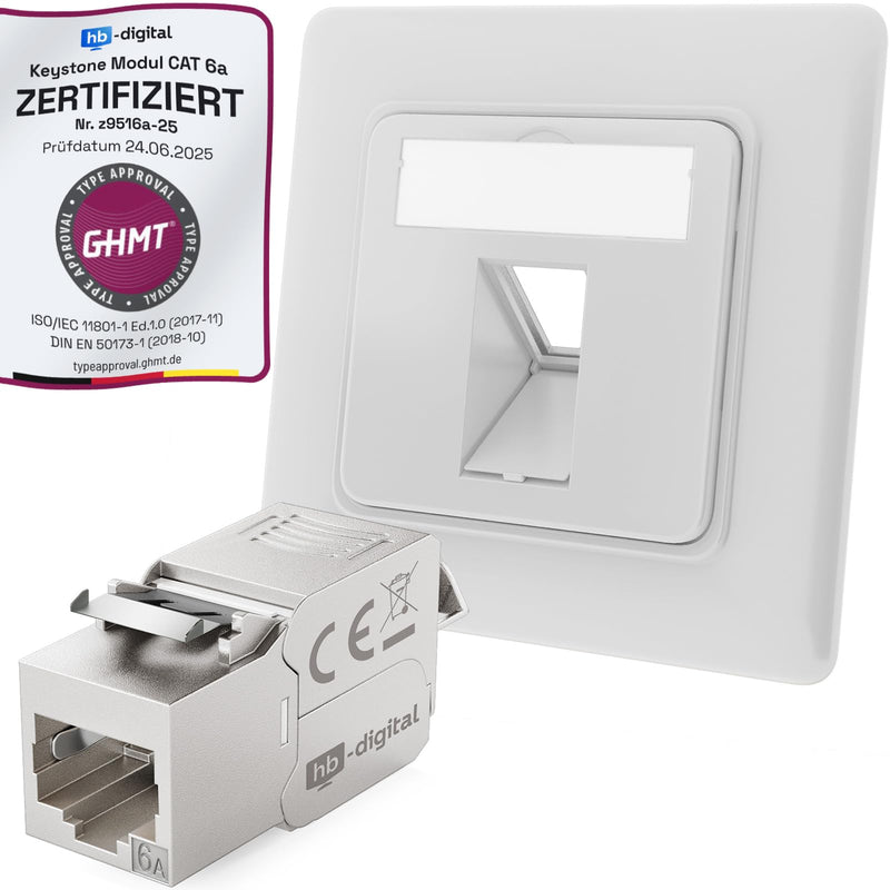 [Australia - AusPower] - hb-digital 1-Port CAT 6a Flush-Mounted Network Socket RAL9003 + 1x CAT 6a Keystone RJ45 Module LAN Ethernet Keystone Socket for CAT 5e CAT 6 CAT 6a Max. 10 Gbit/s STP - Signal White 