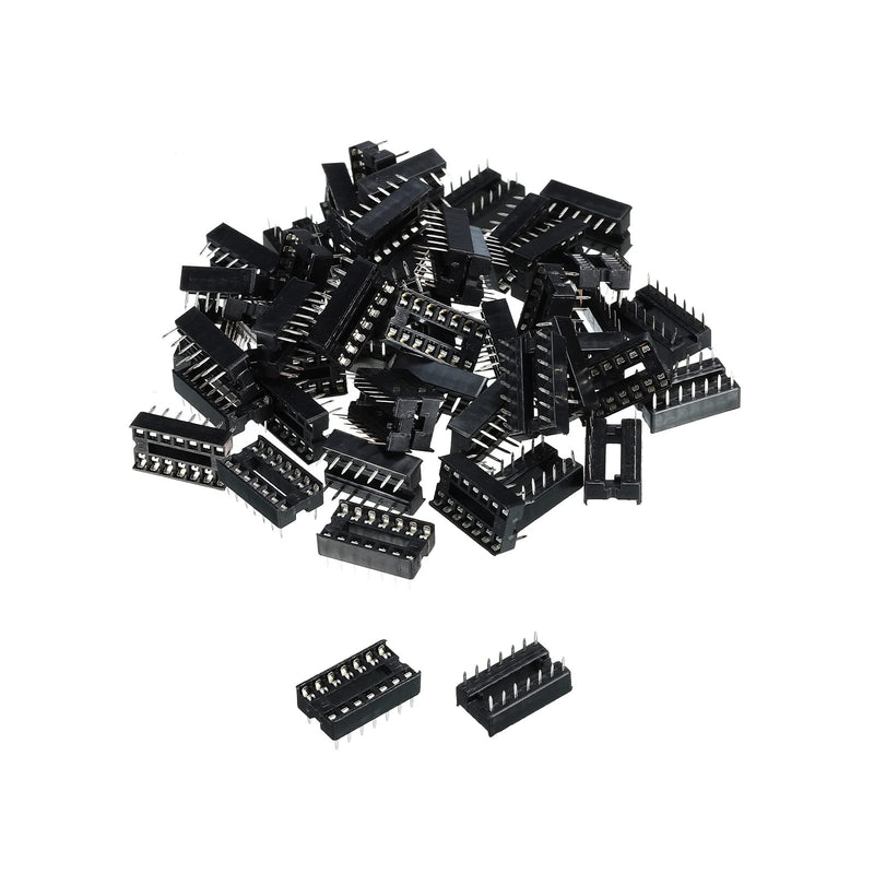 sourcing map Pack of 50 14-Pin DIP IC Sockets, Square Dip-IC Sockets, 2.54 mm Pitch Socket Adapter, Solder Connection for PCB Soldering Perforated Grid Board, Black 14p