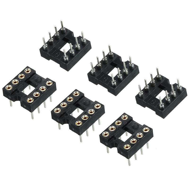 sourcing map DIP IC Chip Socket Adapter Flat Pin 8P 2.54 mm Pitch IC Socket for PCB Board Chip, 6 Pack