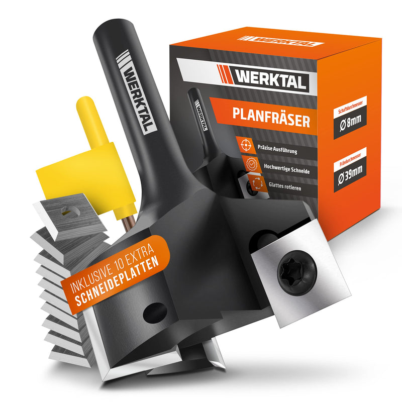 [Australia - AusPower] - WERKTAL - Face Milling Cutter 8 mm Shank [39 mm Diameter] - Precise Planer Cutter with 10 Extra Indexable Inserts - Professional Face Milling Cutter for 8 mm Router & CNC Milling - End Mill & Dressing 