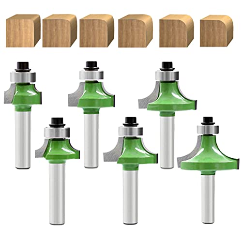 Rounding Cutter 8mm Shank Pack of 6 | Milling cutter for router 8 mm shaft, radius cutter set with ball bearing